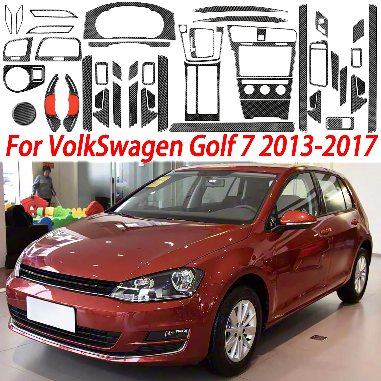 

For VW Golf 7 GTI Mk7 2013-2017 Car Interior Accessories Cup Holder Frame Console AC CD Control Cover Gear Shift Panel Sticker