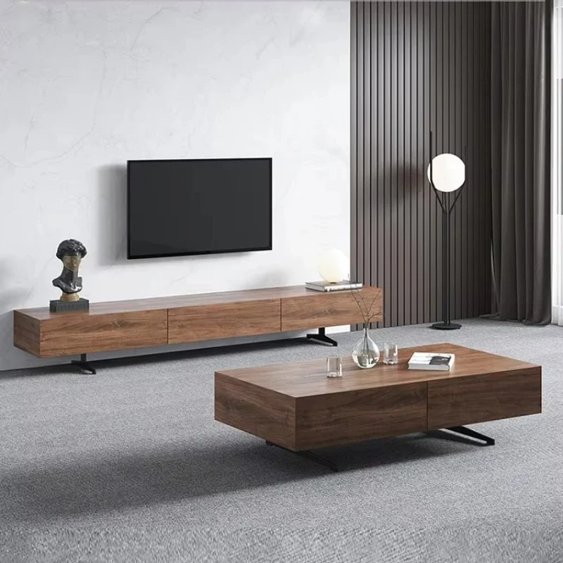 

TV Cabinet Modern Solid Wood Light Luxury TV Rack Coffee Table Combination Living Room Floor Cabinet