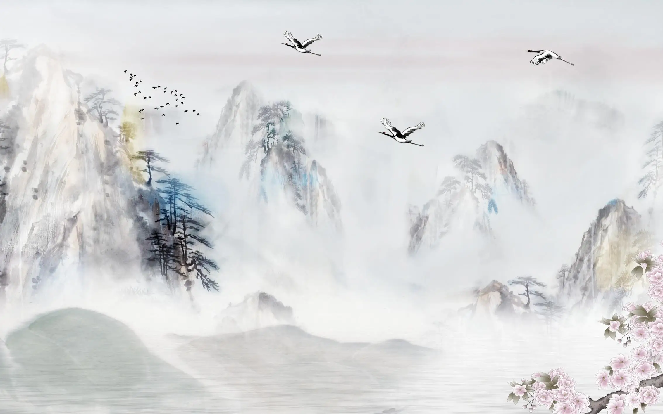 Custom Wallpaper Living Room Bedroom Abstract ink Landscape boat bird TV Background Wall 3d wallpaper mural tapety