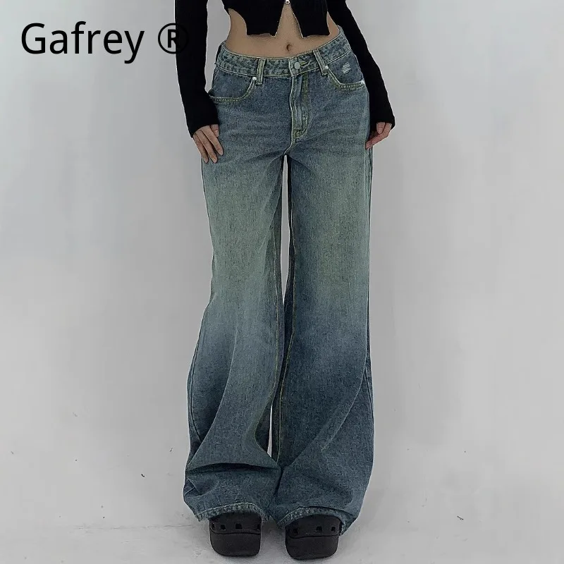 Women Ripped Extra Long Floor Wide Leg Jeans Loose Casual Baggy Denim Pants Fashion Drag Hem Relaxed Fit Daily Streetwear