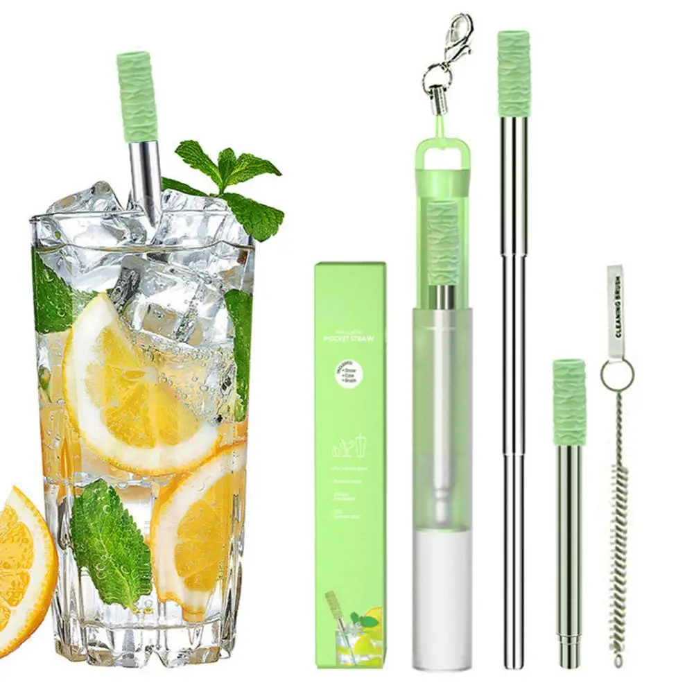 Reusable Straws 304 Stainless Steel Straws Collapsible Travel With Telescopic Drinking Straw Tips Silicone Portable Straw N5Z5