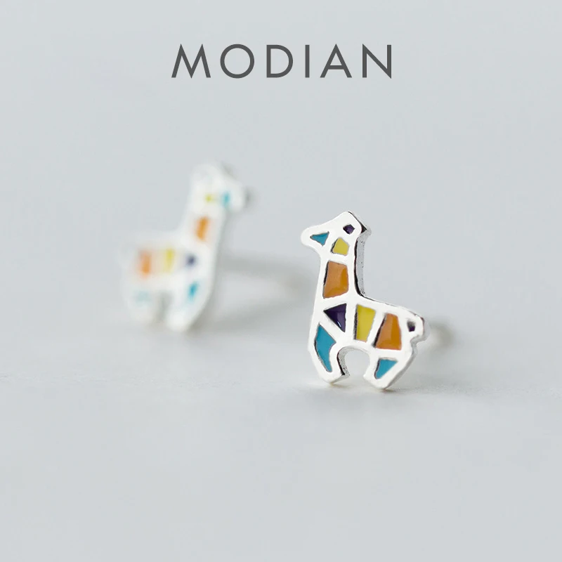 Modian gorąca sprzedaż prawdziwe 925 Sterling Silver elegancki Multicolor emalia koń stadniny kolczyki dla kobiet srebrny moda S925 biżuteria