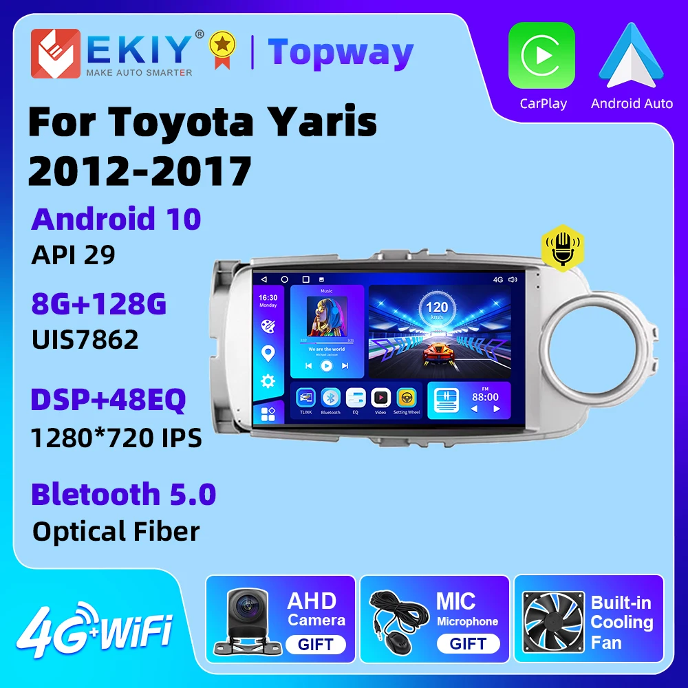 EKIY Android 10 Car Radio Multimedia Player for Toyota Yaris Sliver 2012 2013 2014 2015-2017 Navigation GPS DSP 2din No DVD