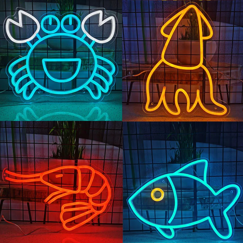 

Custom Seafood Neon Sign Night Light Shop Pub Store Game Bed Room Wall Decor Wedding Birthday Party Restaurant Decoration