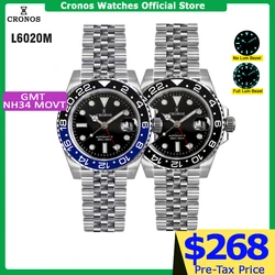 Cronos GMT NH34 Automatic Men Watch Bidirectional Bezel Sapphire 20 ATM Solid 5 links Metal Bracelet BGW-9 Lum lateast Version