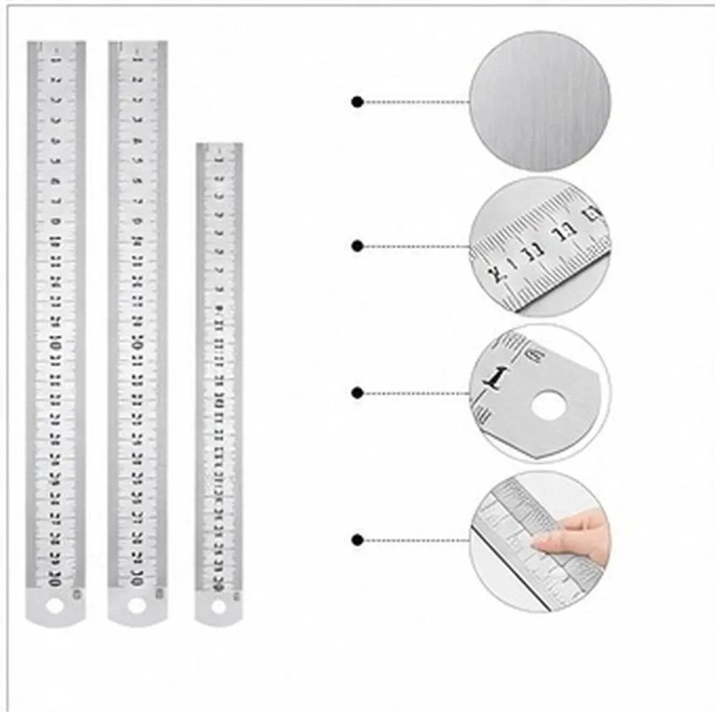 3Pcs Steel Ruler Set Measuring Tool Double Sided Ruler High Contrast Scale Compact Lightweight for School Drawing Painting Tasks
