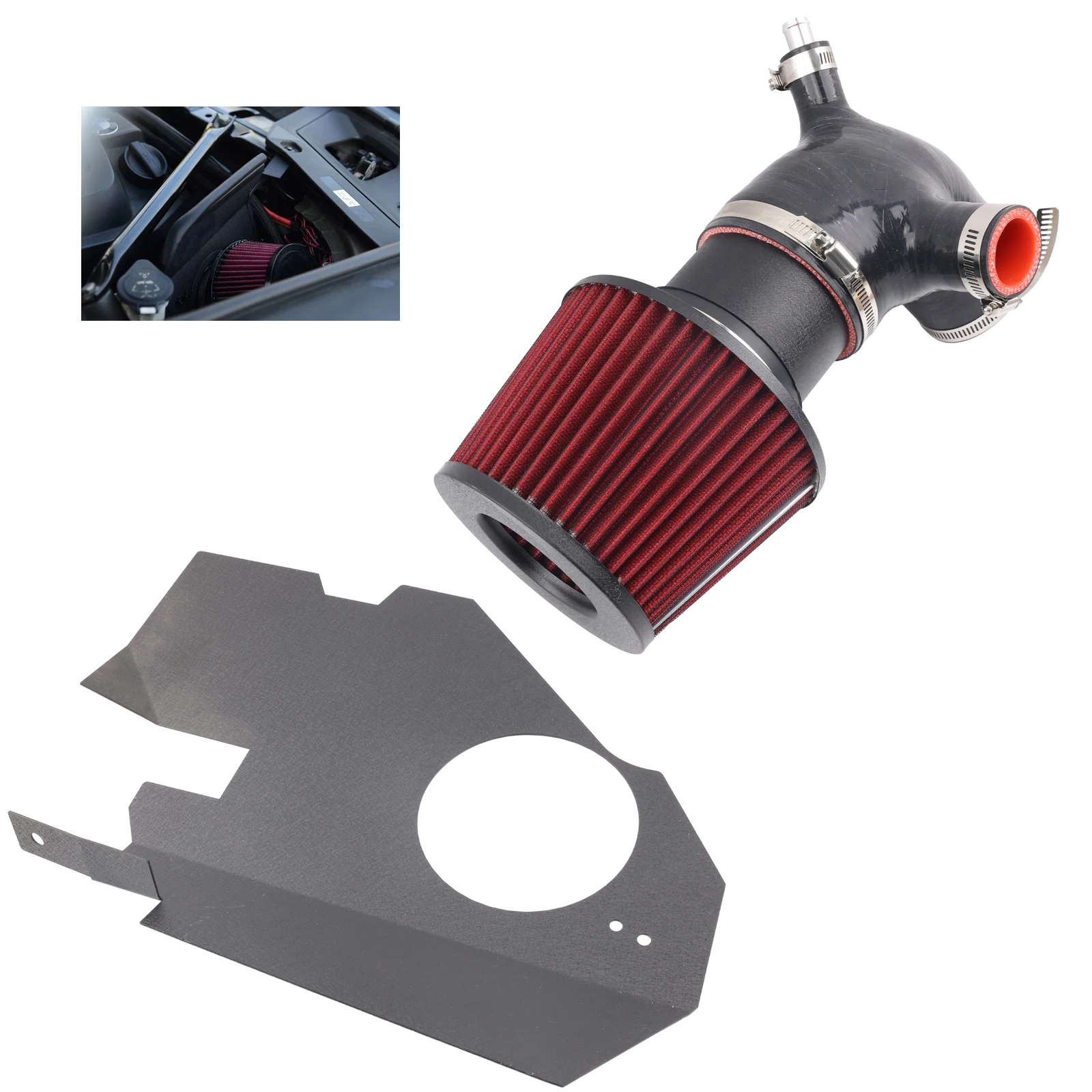 

Heat shield+Inlet Pipe+Filter Cold Air Intake Kit HIGH Flow Upgrade for BMW F10/F11 N55 535i 3.0T Enigne 2011-2016