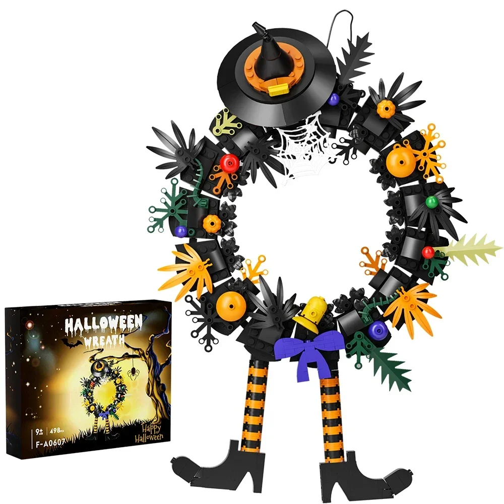 MOC Kreativität Halloween Kränze hut Modell Bausteine Weihnachten Kranz Dekoration DIY Ziegel Spielzeug für Kinder Weihnachten Geschenk