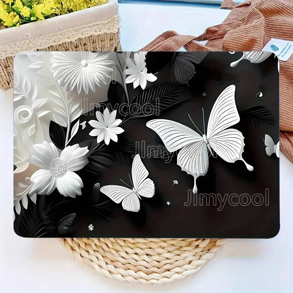 

2 Pieces Elegant White Butterfly and Floral Design Laptop Light Beige Premium PVC Scratch Protective Case for Keepbooks Decal