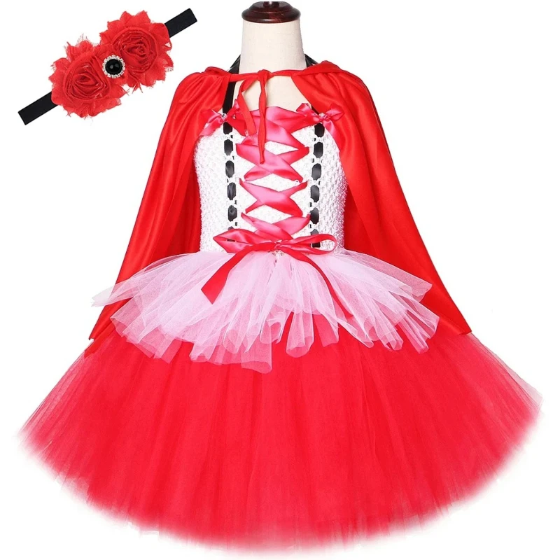 

Red Riding Hood Costumes for Girls Carnival Halloween Outfit with Cloak Holiday Clothes for Kids Little Red Cap Fancy Tutu Dress
