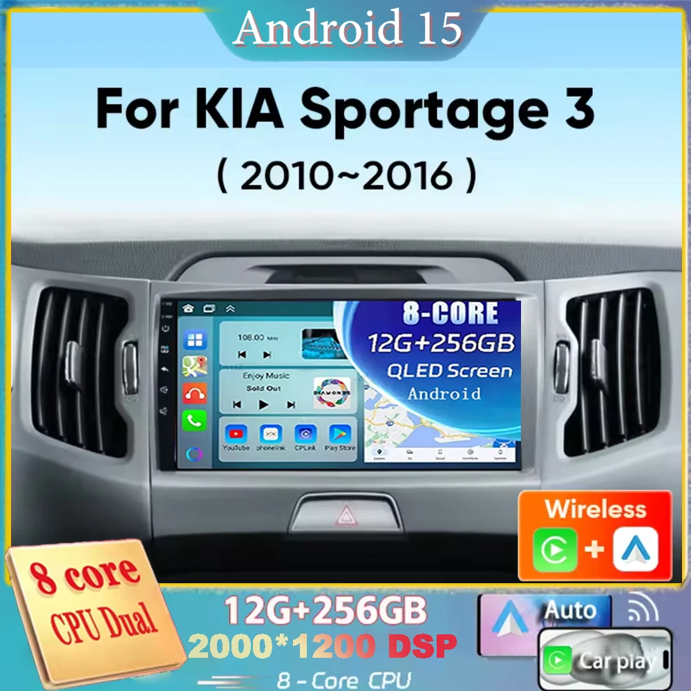 

Для KIA Sportage 3 Sportage R 2010-2016 Android 15 навигация автомобильный радиоприемник мультимедийный плеер стерео Carplay авто 2K QLED GPS 4G