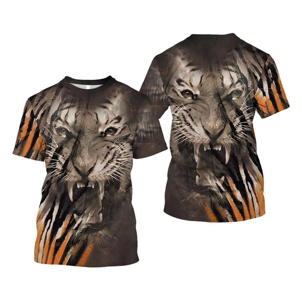 Wild Animal Tiger 3D Printed Graphic T Shirt For Men Cool Clothing Short Sleeve Summer Crew Neck Polyester Regular Classic Tops