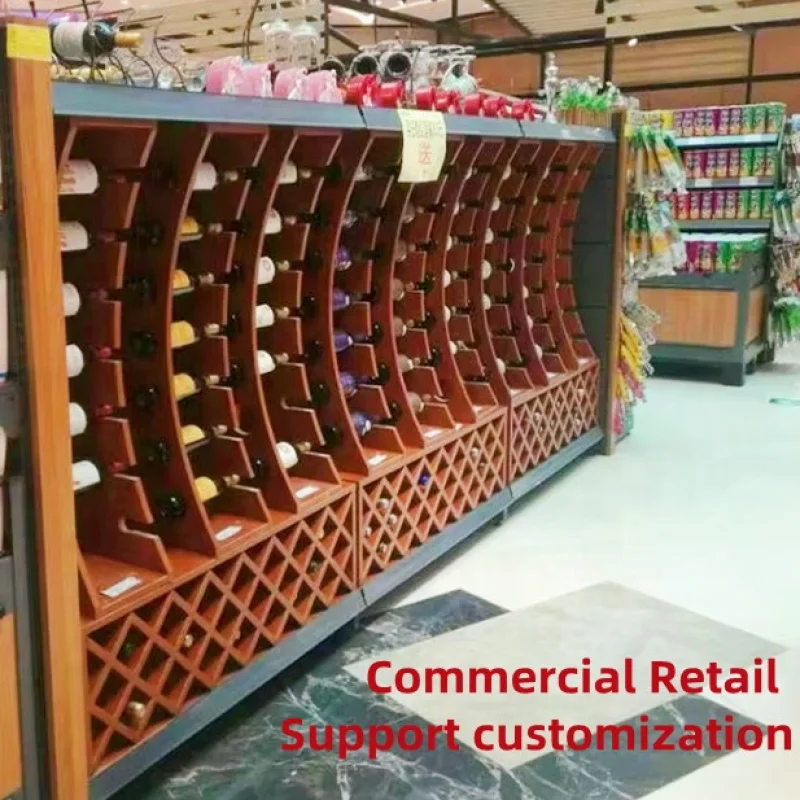 Custom.Custom قبو النبيذ الأحمر الزجاجة النبيذ خزانة عرض خشبية حامل أرفف سوبر ماركت البيرة شرب تخزين المشروبات الكحولية