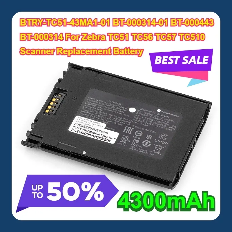 BTRY-TC51-43MA1-01 4300mAh BT-000314-01 BT-000443 BT-000314 For Zebra TC51 TC56 TC57 TC510 Scanner Replacement Battery