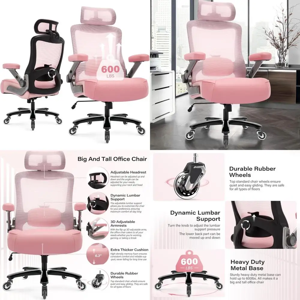 

Heavy-Duty Ergonomic Mesh Big and Tall Office Chair with 3D Flip Arms and Large Wheels for Executive Use