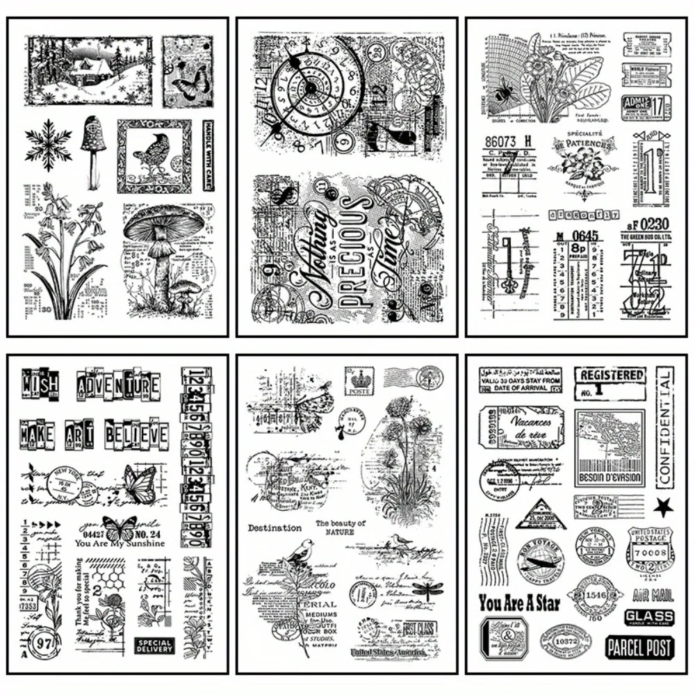 11*16cm Vintage Labeled Flowers Silicone Stamps Scrapbook Handbook Diy Greeting Card Handmade Diary Decoration Embossing Make