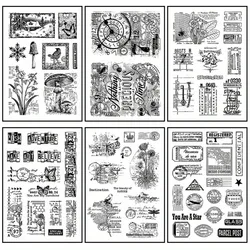 11*16cm Vintage Labeled Flowers Silicone Stamps Scrapbook Handbook Diy Greeting Card Handmade Diary Decoration Embossing Make