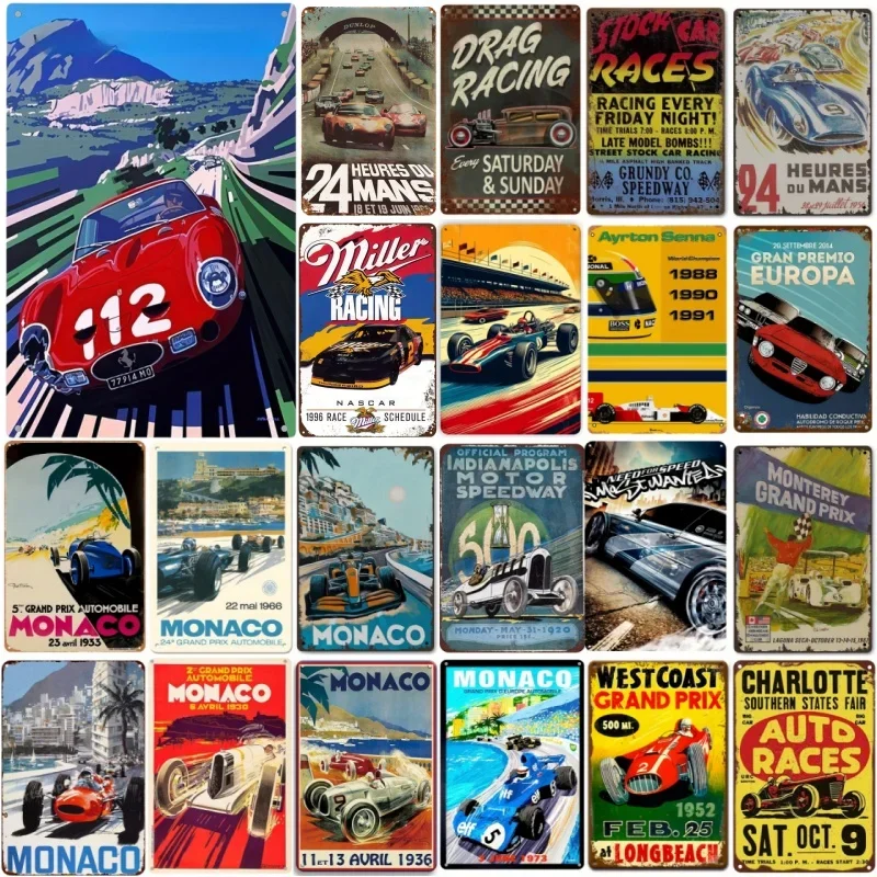 Le Mans 24 Heures Vintage Racing Metal Poster Tin Sign Wall Decor for Home Bar Music Hall Bathroom Waterproof Weather Resistant