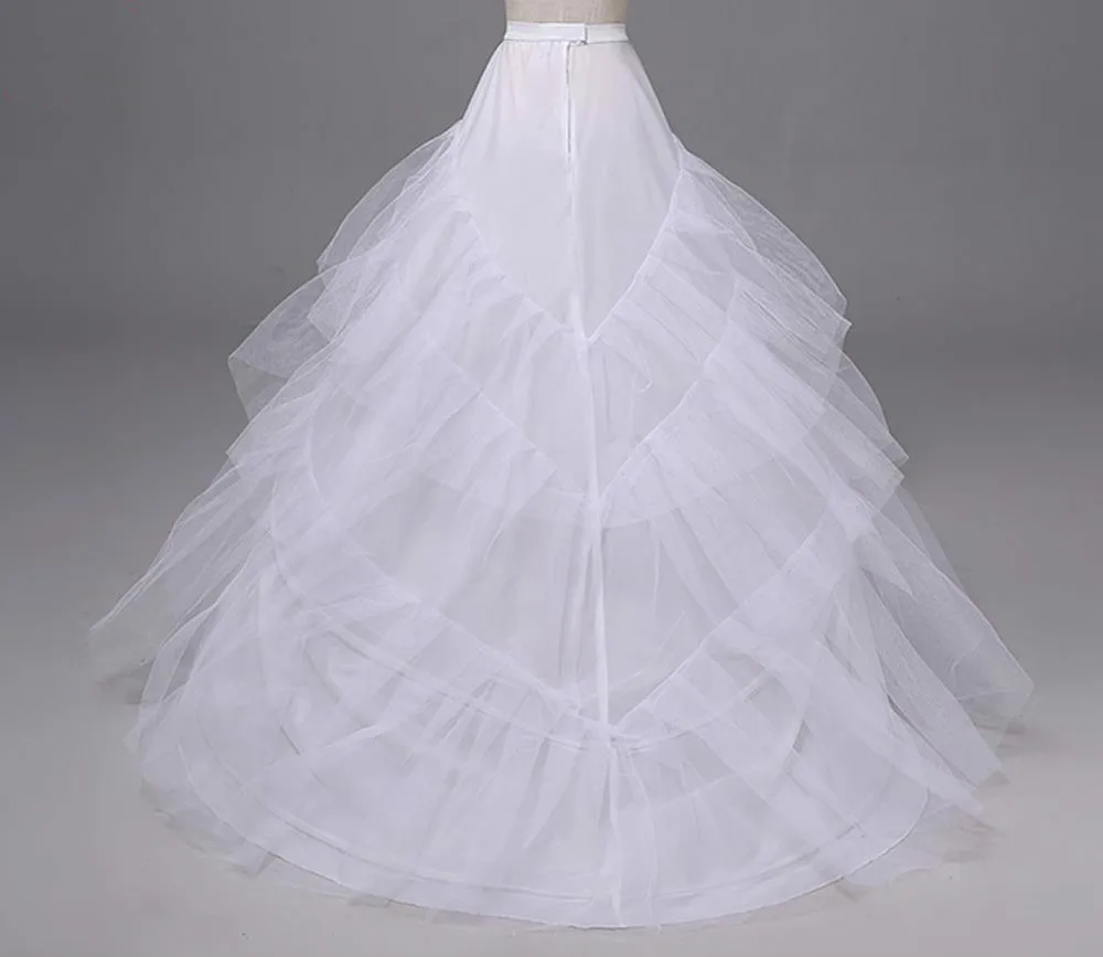 Jupon à Longue Traîne pour Robes de Soirée de Mariage, Blanc et Noir, Crinoline, 3 Cerceaux, Sous-Jupe