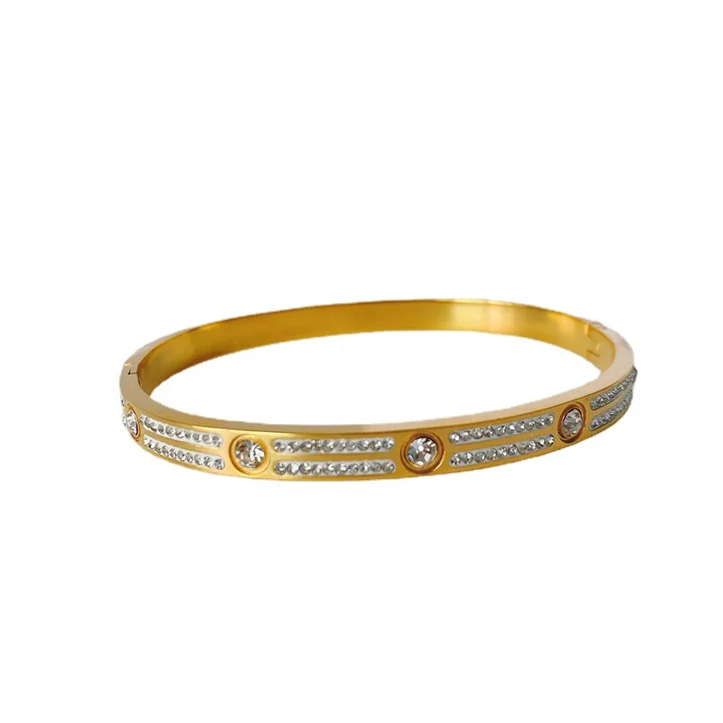 Fashion Gold Color Metal Stainless Steel Bangles For Women OL Style High Quality Transparent CZ Cubic Zirconia Bracelets