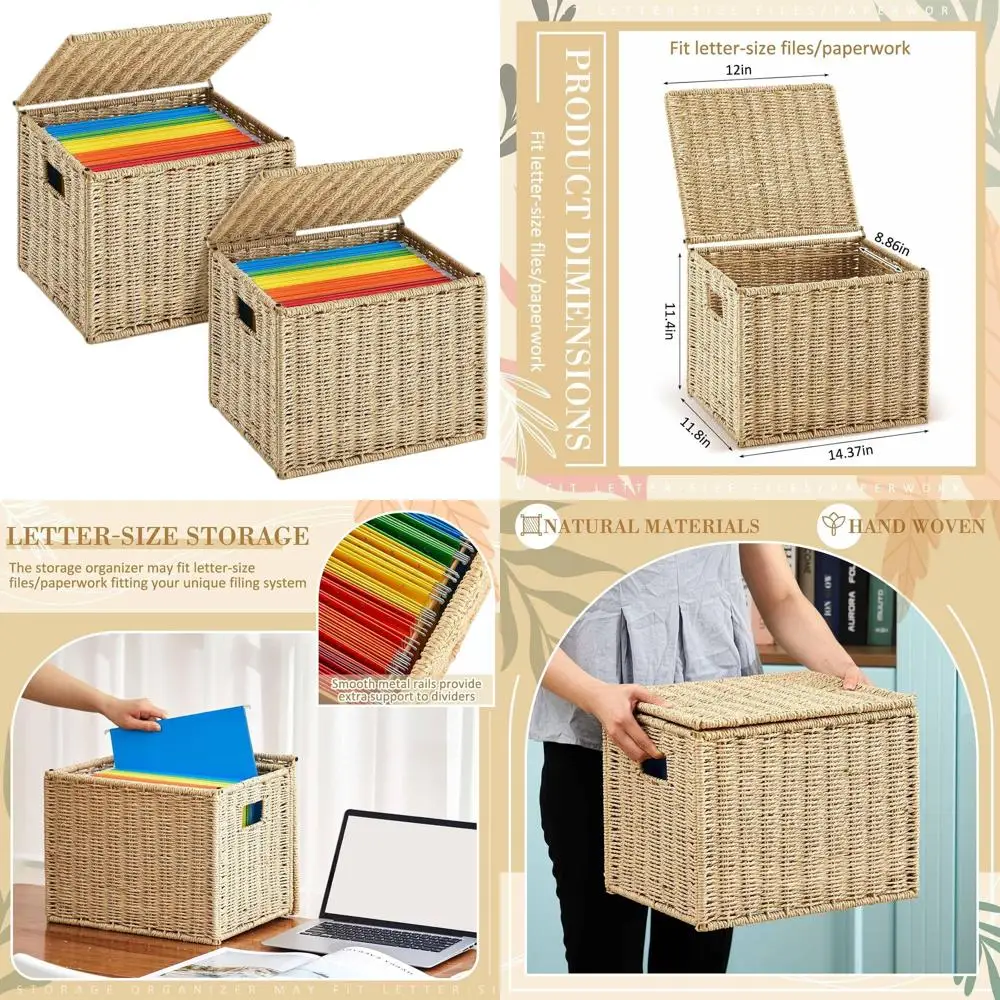 

Collapsible Letter Size Paper Rope Basket - Portable Decorative Storage Box for Documents, Office, Home Use