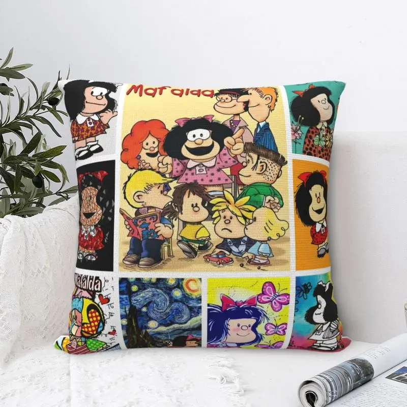 Custom Mafaldas Collage Cartoon Manga Quino Comic Throw Pillowcase Luxury Cushion Cover Car Pillowcase