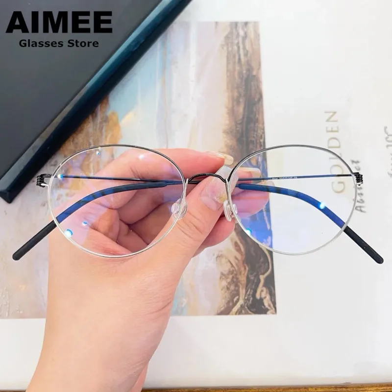 Denmark Brand Men's Round Screwless Eyeglasses Moar Thin Titanium Ultralight Glasses Frame Women Blue Light Reading Eyewear Gafa