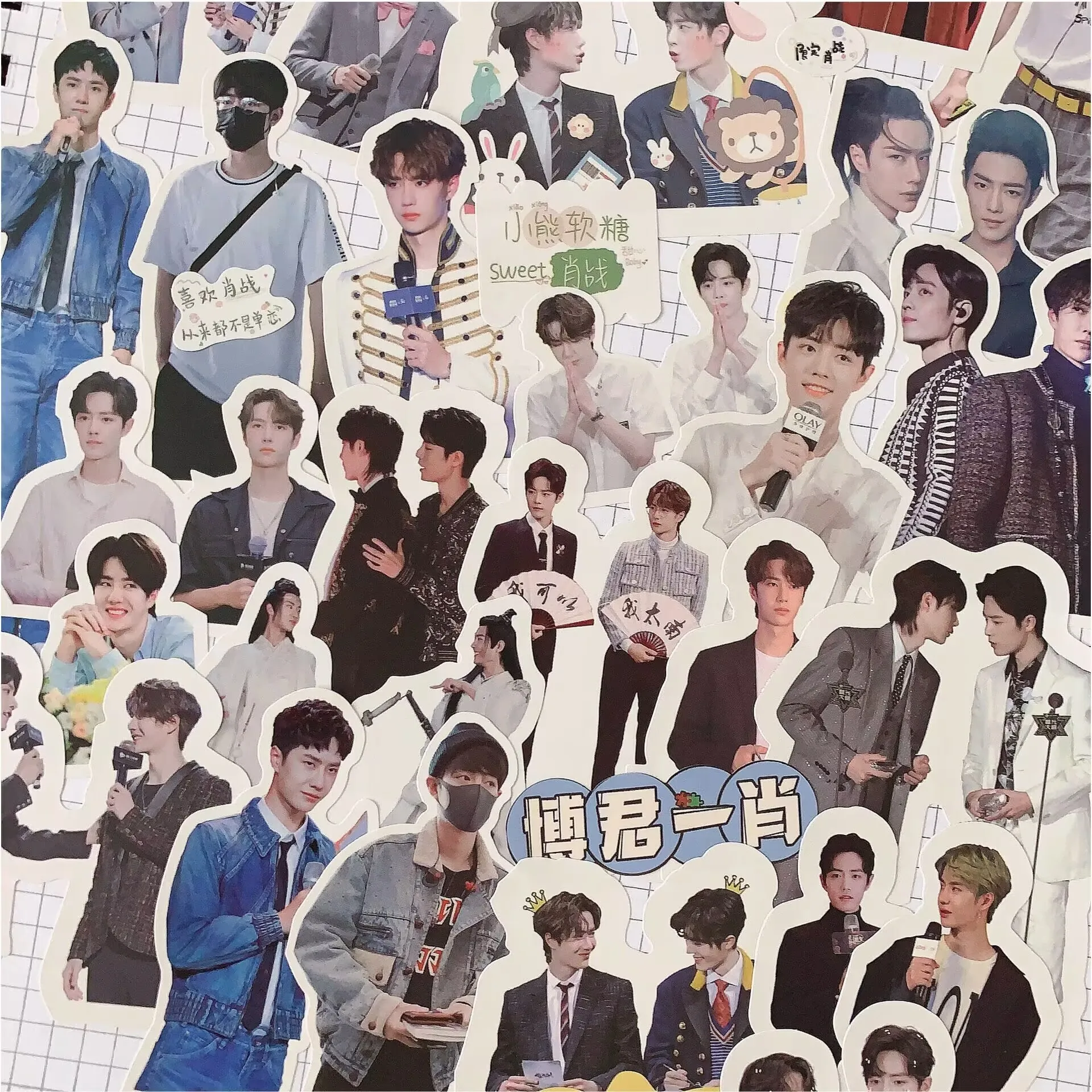 Wei Wuxian 저널 스티커와 같은 스타일의 "Xiao Zhan, Wang Yibo" 스타 사진 앨범 및 일기