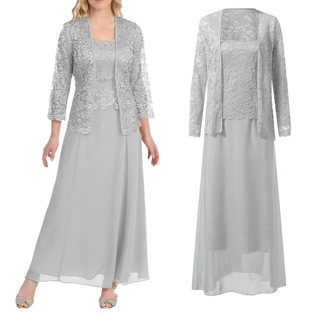 Vestido elegante de corte A para madre de la novia, cuello cuadrado, longitud del té, encaje de gasa, vestido de talla grande con apliques, personalizado gratis 2025
