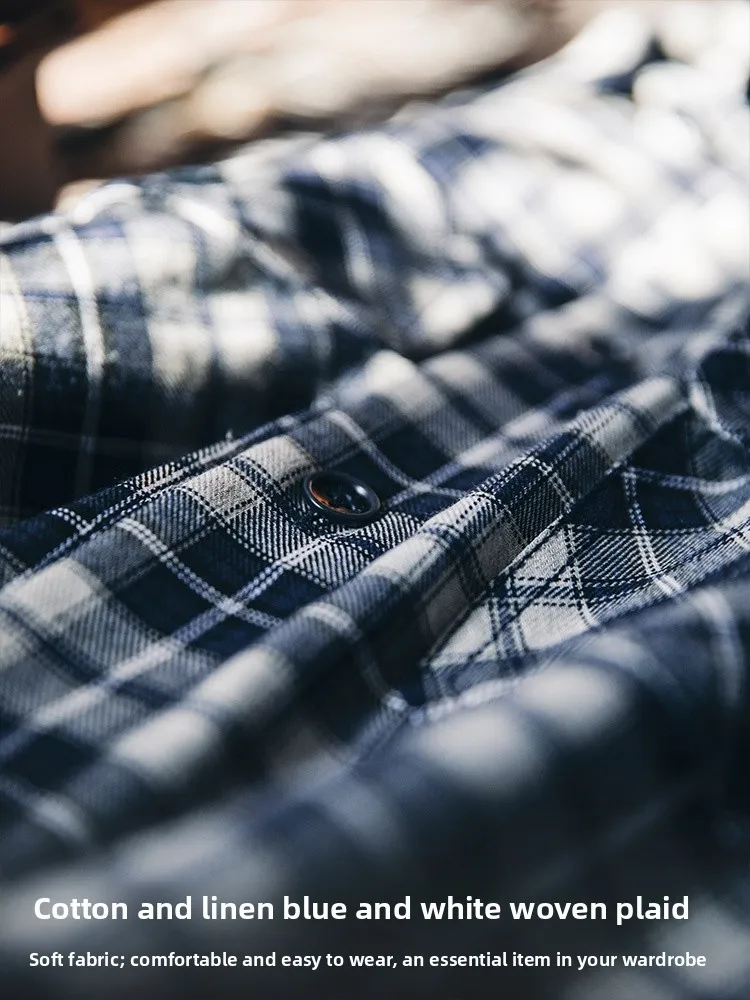 American Casual Plaid Shirt Jacket Men's Autumn New Trend Loose Cotton Linen Long Sleeve Workwear Shirt Breathable Youth Popular