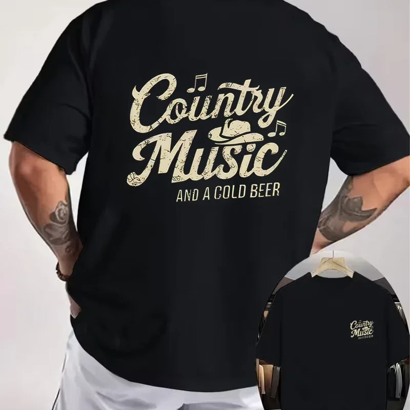 Vintage Country Music Graphic Motorcycle Double Sided Print T-Shirt Men's Summer Short sleeve O-Neck Casual Tops