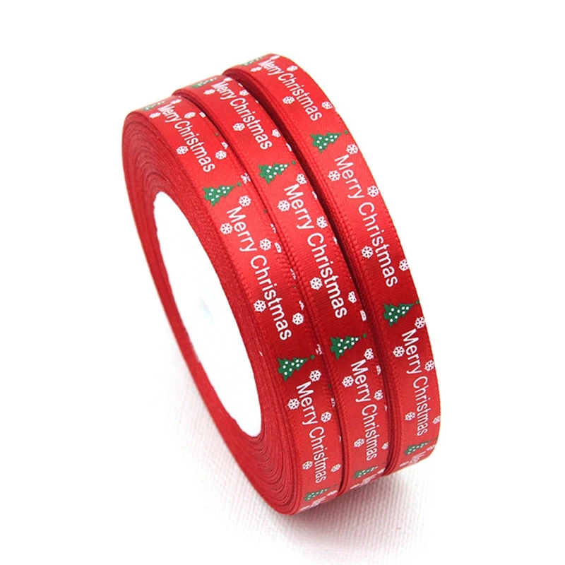 10 Rolls 25 Yards Christmas Tree Snowflake Printing Red Ribbon DIY Xmas Decor