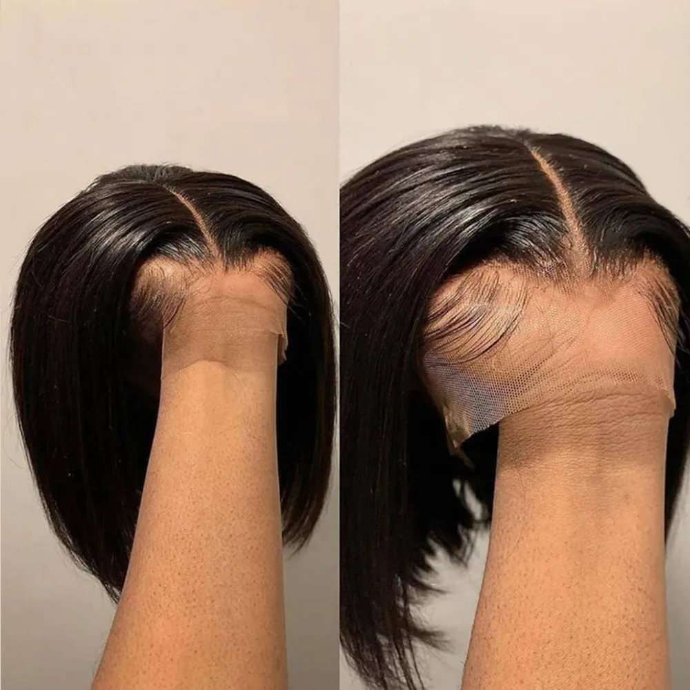 Leimlose Perücken Echthaar Dichte Remy Echthaar brasilia nische gerade Bob Perücken für Frauen t Teil Spitze Frontal zum Verkauf Natur haar