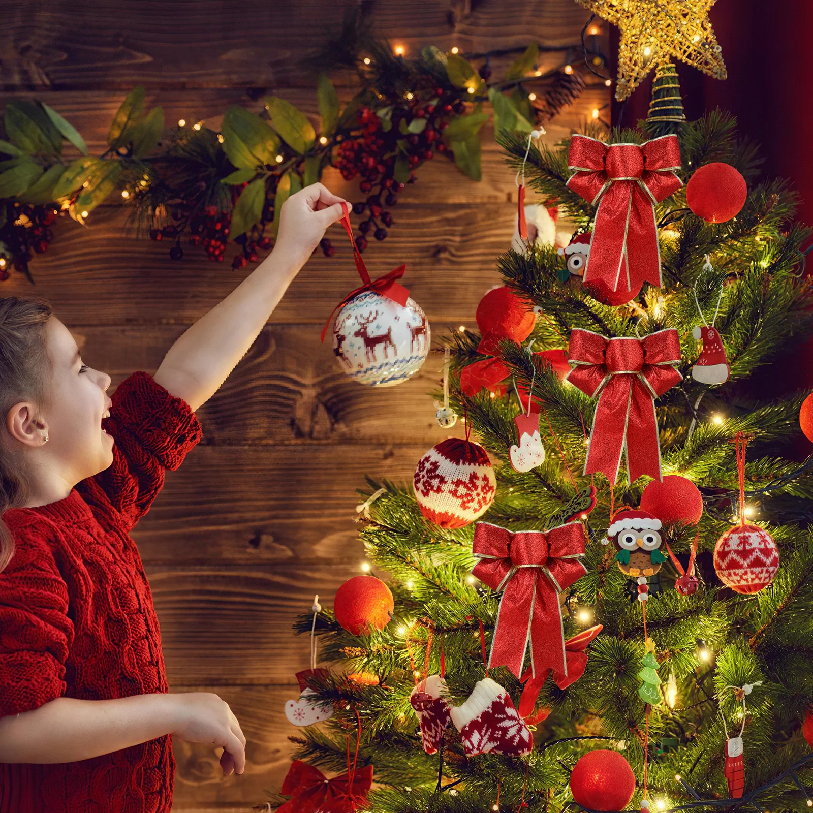 

5pcs Christmas Bows Glitter Ribbon Bow For Tree Wreath Crafts Pendants Door Wall Decoration Xmas Tree Bows Ornament Party