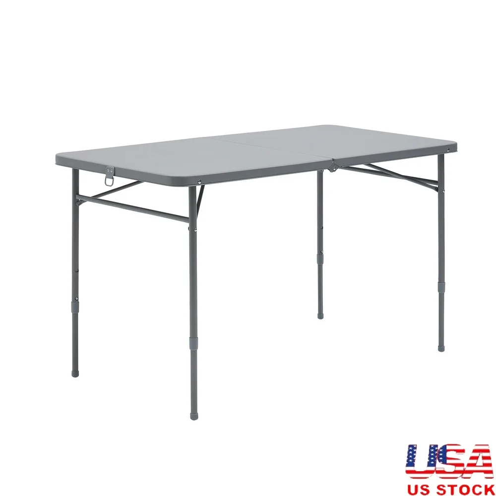 

Adjustable Folding Table 4 Foot Portable Compact Indoor Outdoor Use Easy Storage Carry Handle Durable Resin Surface Seats 4