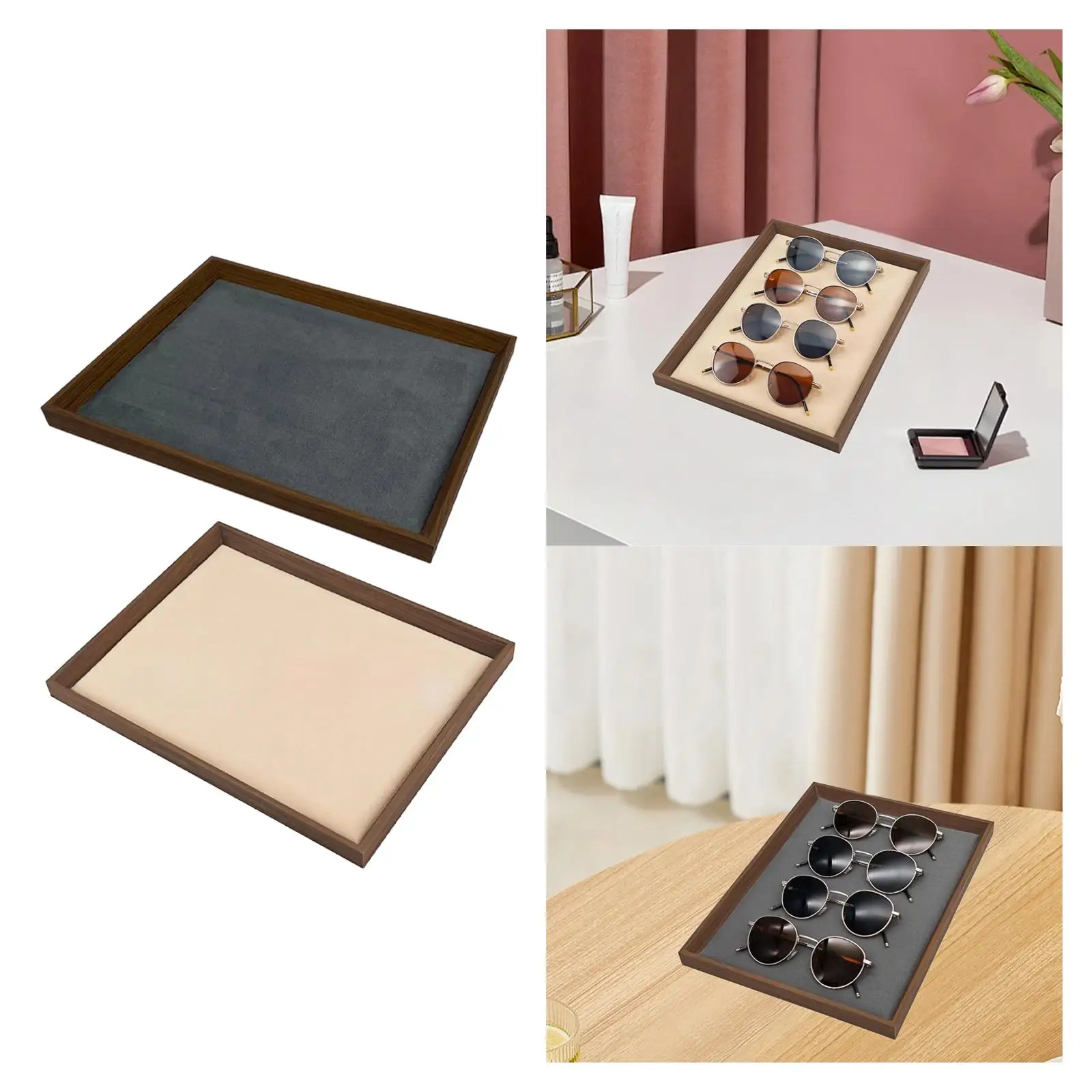 

Jewelry Display Tray Rings Earrings Necklaces Bracelet Holder Velvet Lining Serving Tray for Show Countertop Bathroom Vanity