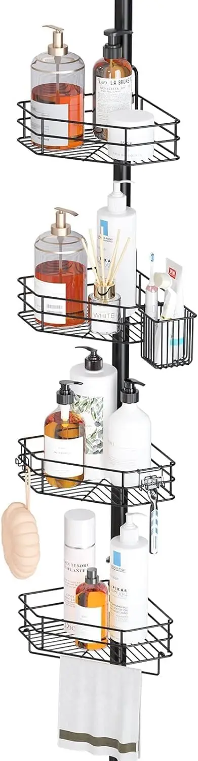 Adjustable shower organizer corner, non-drilled shower stand, shower stand for shower storage, 39.2 to 113 inches high