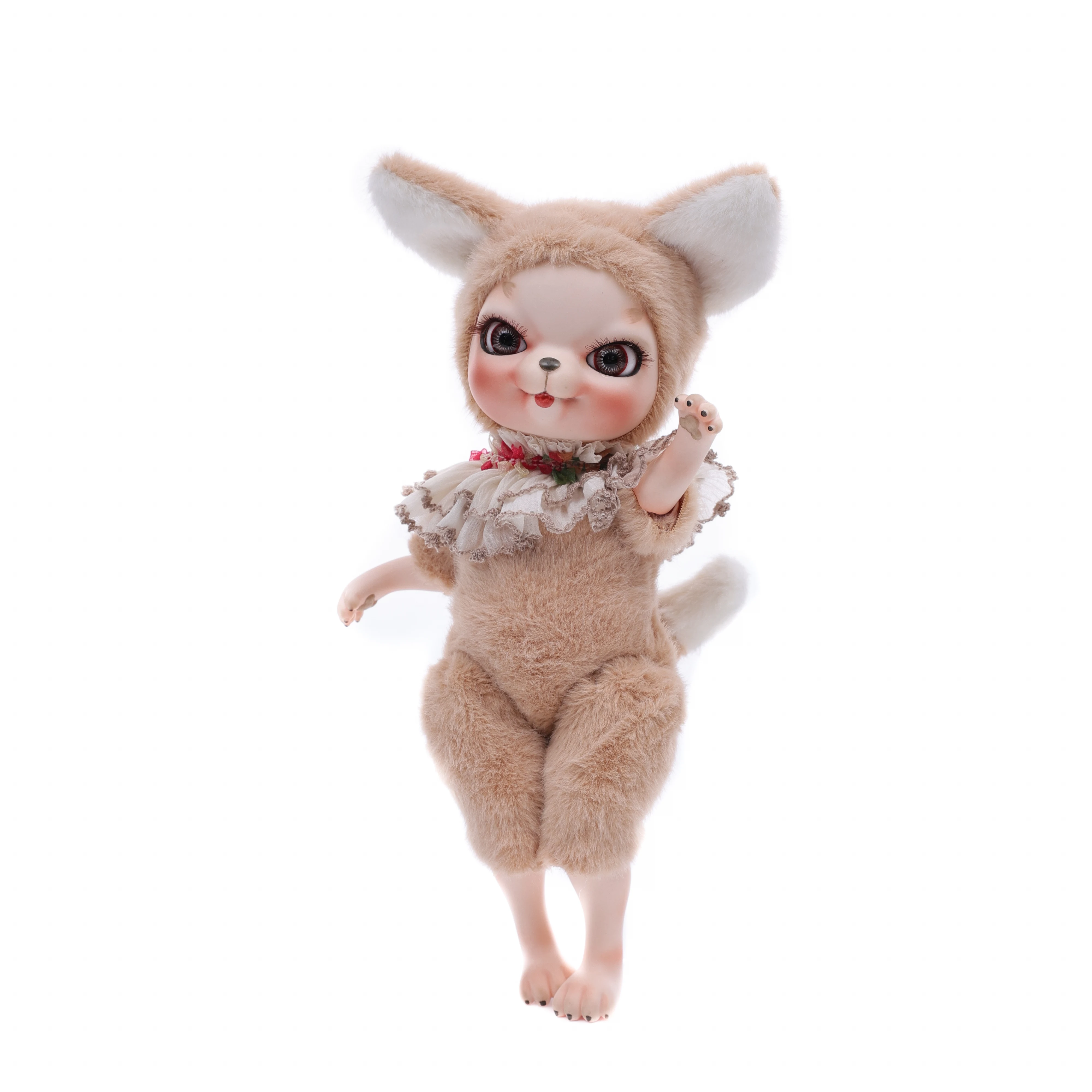 

Cloveray 10 inch Original Full Body Porcelain Doll New Ceramic Puppy Doll Big Ear Hat Yellow Plush Set Collectible Artwork Gift
