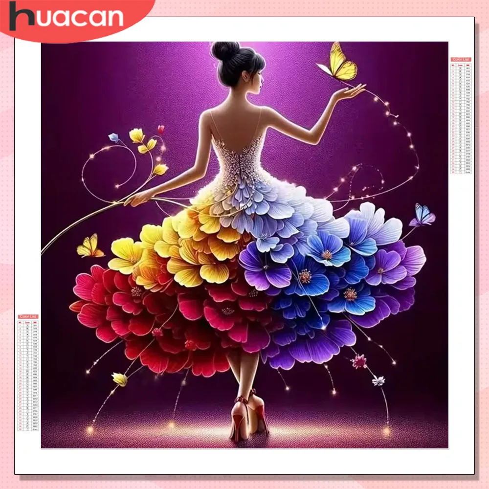 

HUACAN 5D Diamond Mosaic Woman Flower Portrait Full Square Round Diamond Painting Dancer Butterfly Pictures Of Rhinestones