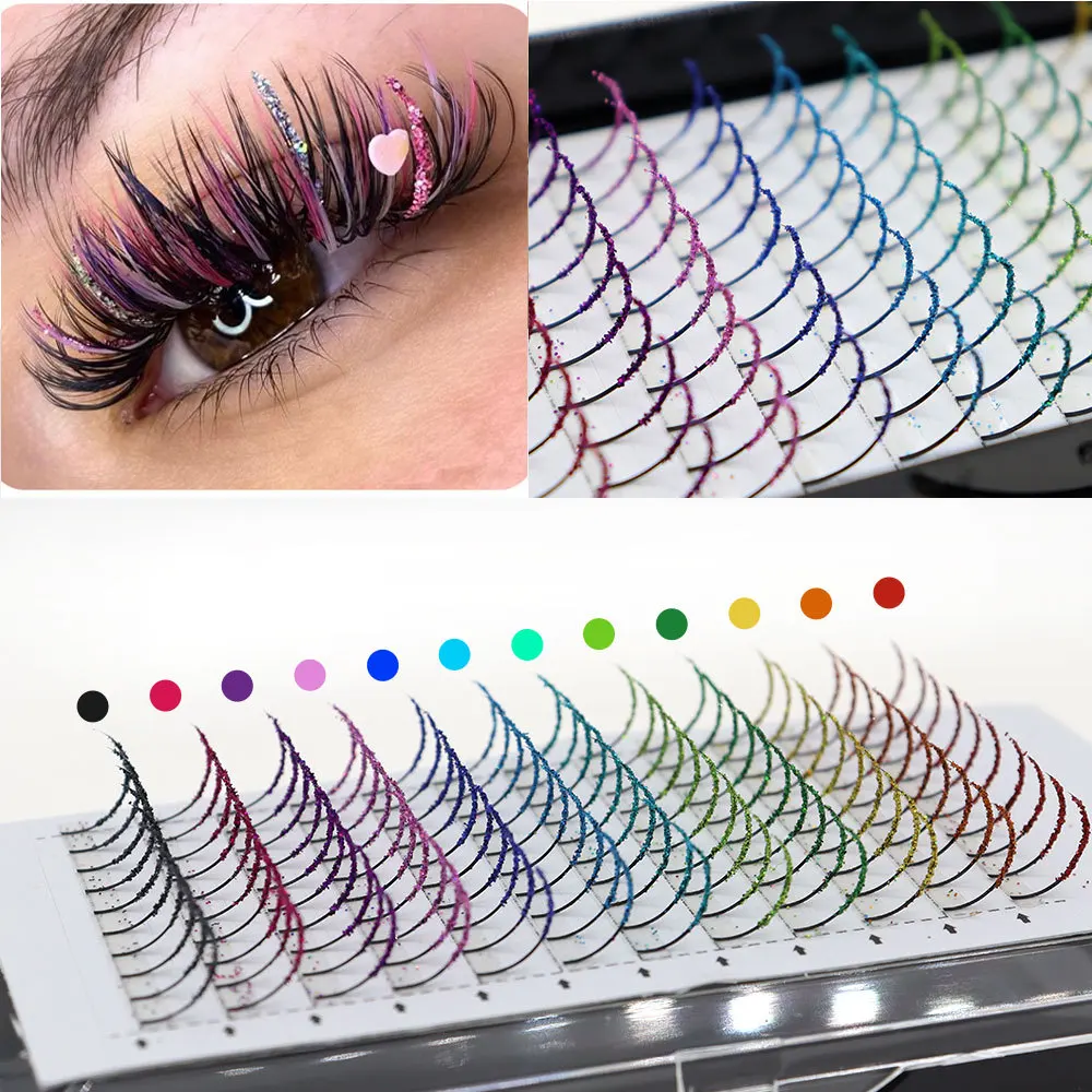 Glitter A Shape Lashes Fluffy Spike Streaks Cosplay False Eyelashes Mix Color Shinny Individual Eyelashes Extension Makeup Tool