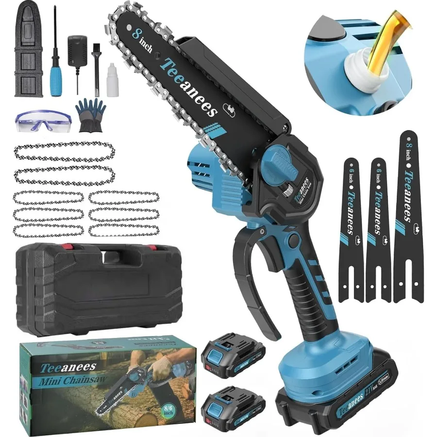 

Portable Cordless Electric Chain Saw with 8-Inch Bar and Dual 4000mAh Batteries for Efficient Wood Cutting Tree Trimming and Ga