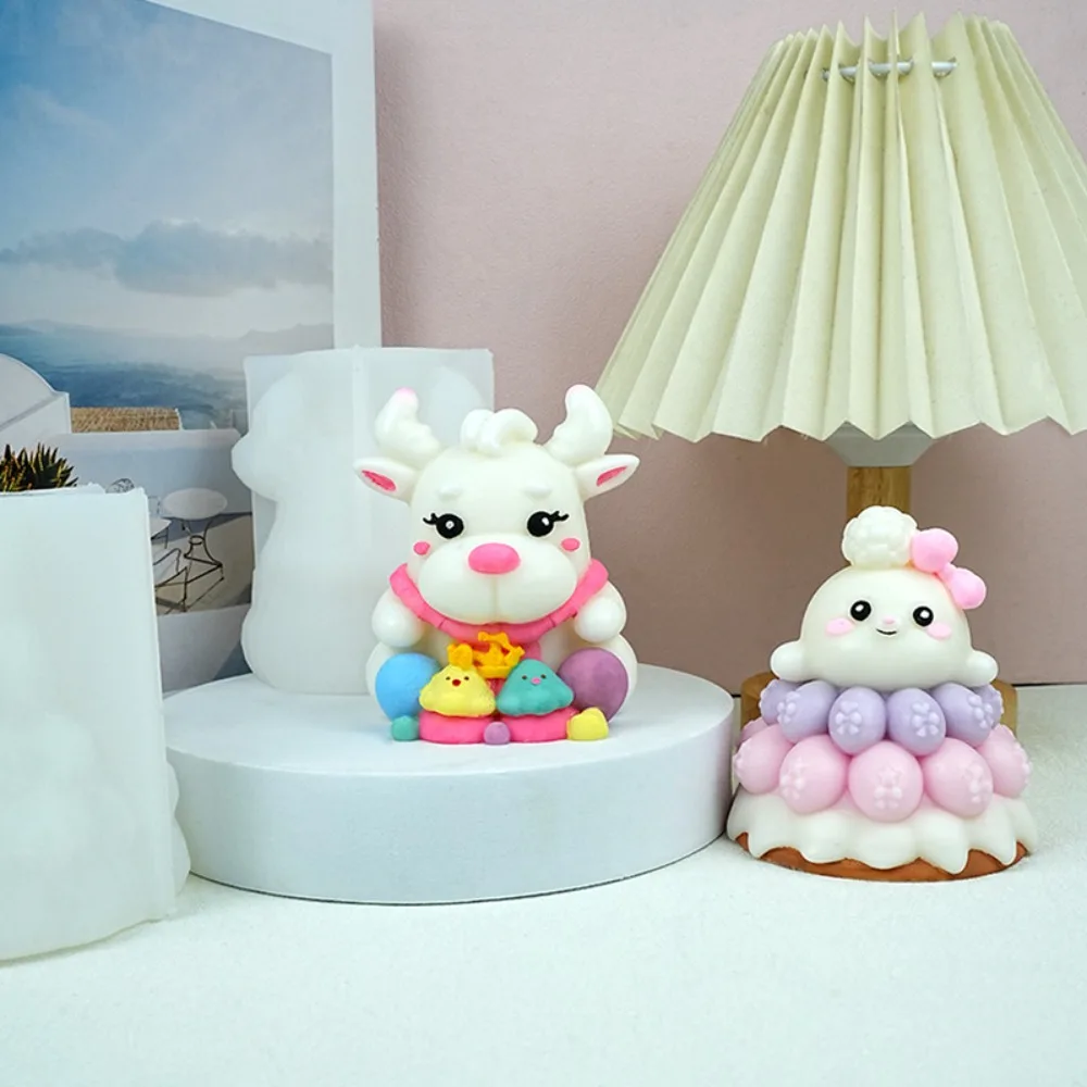 Cute Deer Snowman Silicone Scent Candle Mold Handmade Christmas Painting Clay Gypsum Making Tool DIY Winter Resin Desktop Decor