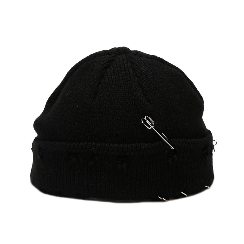 Inverno novo harajuku beanies malha chapéu feminino moda quente grosso gorras homens hip hop pino buraco skullcap chapéu curto unisex boné básico