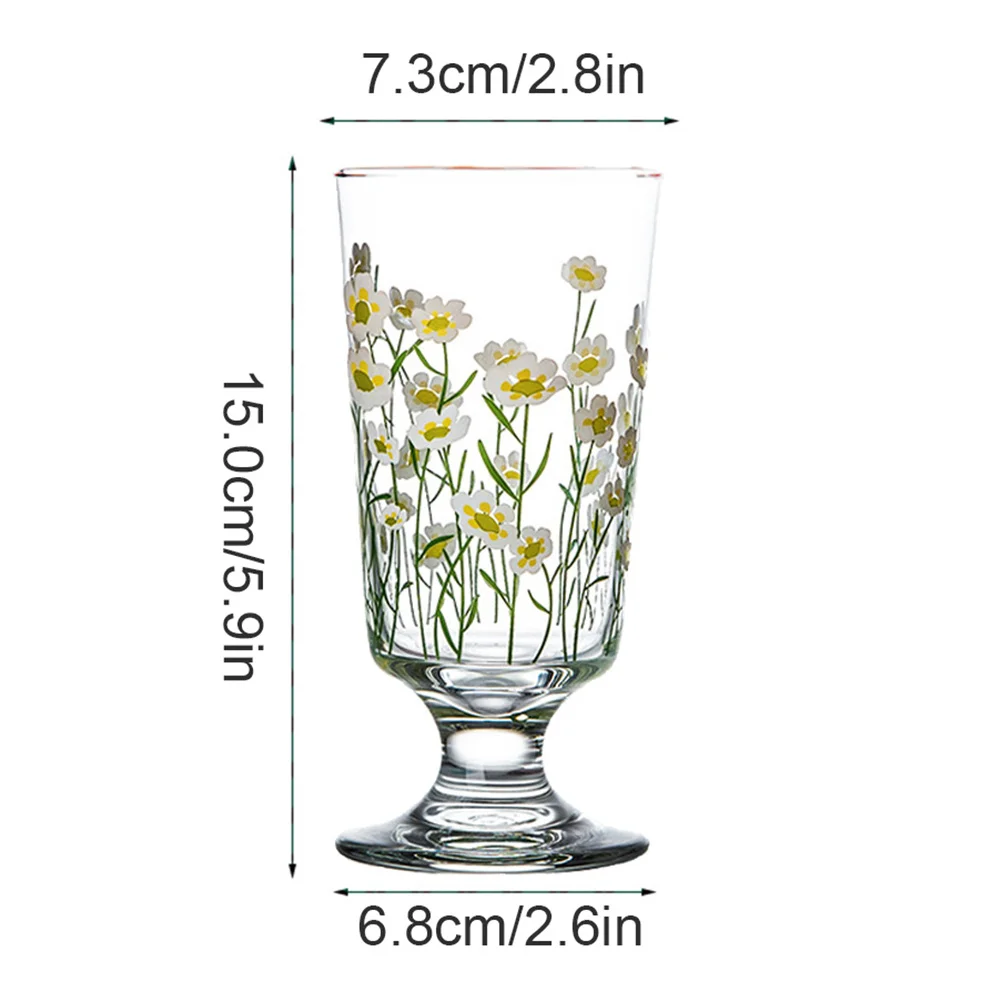

Spring Themed Drinking Glasses Vintage Cup Daisy Goblet Juice with Flowers Milk Romantic