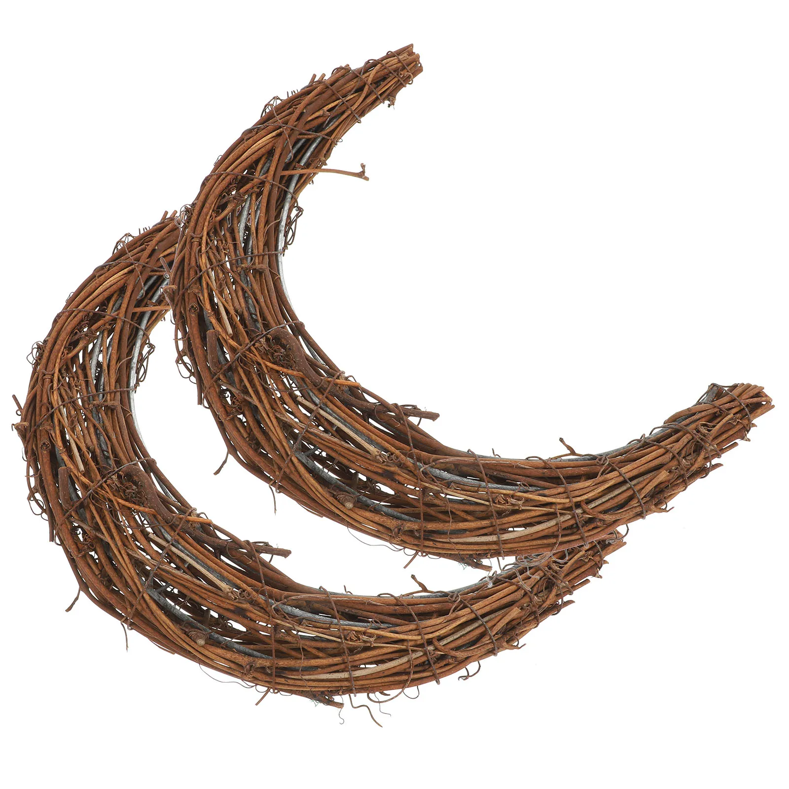 2pcs Rattan Moon Shaped Craft Hoops Vine Home Decor Floral Branch Wreath Shaped Wreath Rattan Arrangement 20cm