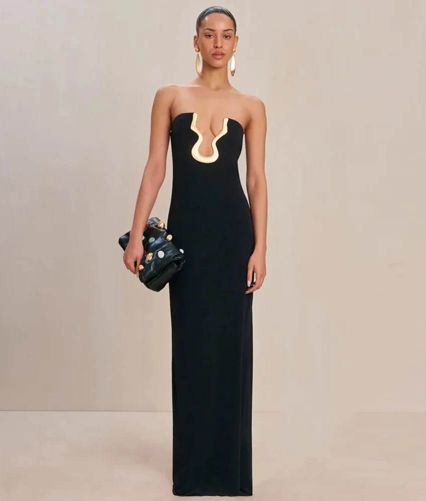 

Customized Classic Jersey Straight Evening Dress Temperament V-Neck Sleeveless Floor Length فستان سهرة نسائي