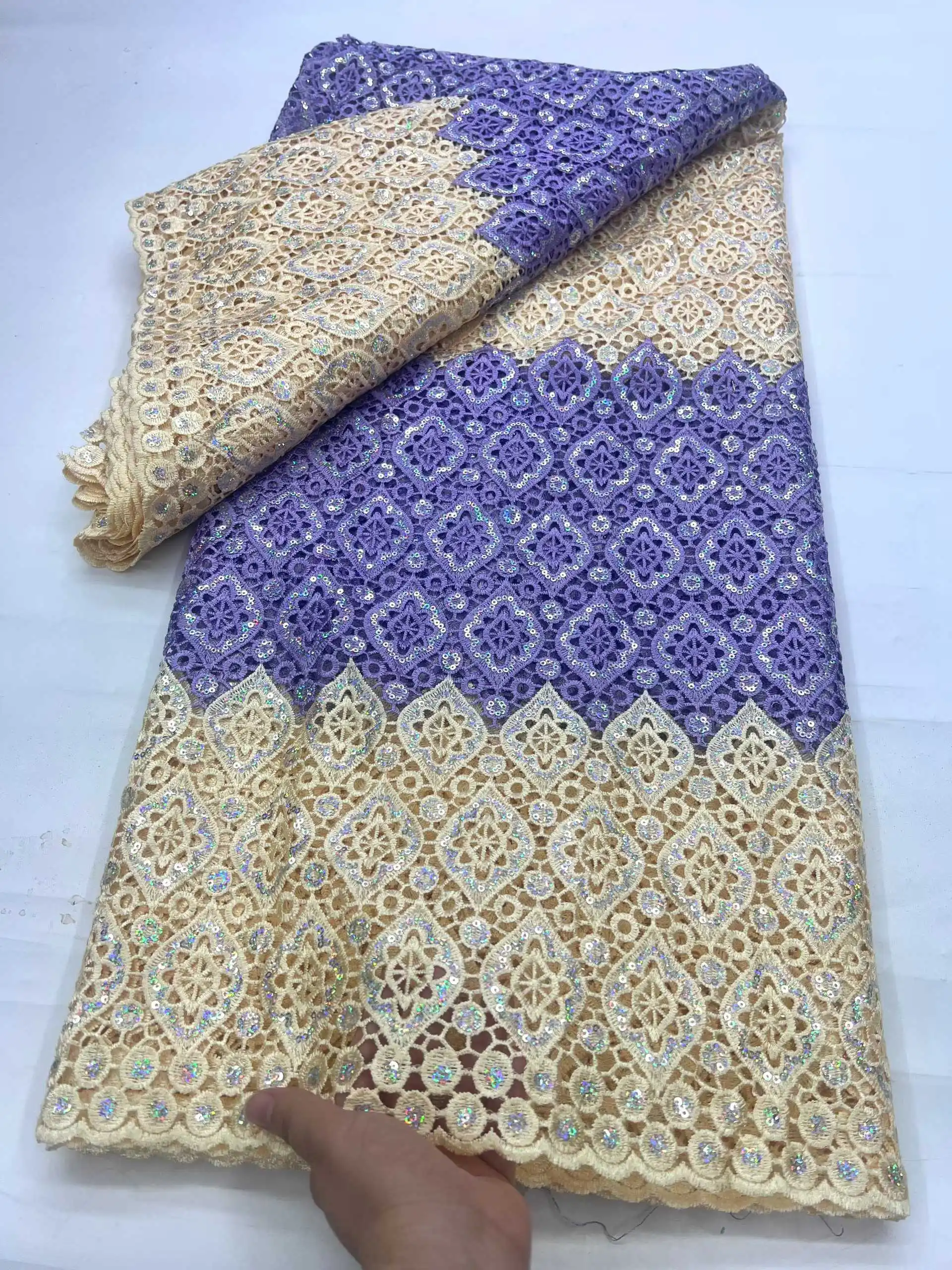 

Guipure Cord Fabric African Milk Silk Lace High Quality Nigerian French Mesh Lace Fabric With Sequins For Wedding Party Dress