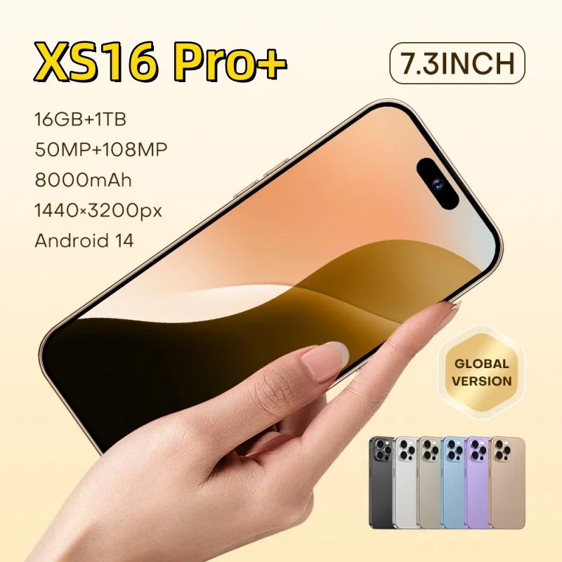 

Original For Brand 16GB+1TB For Smartphone 7.3 inch XS16 Pro+ Full Screen 4G 5G Cell Phone 8000mAh Mobile Phones Global Version﻿