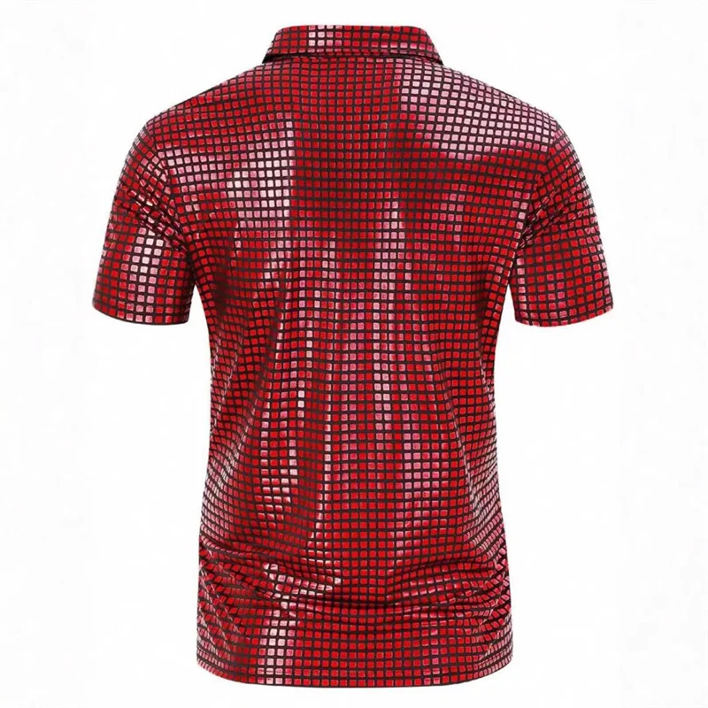 Fashion Men Short Sleeved Checkered Breathable Polo Shirt Red / Blue / Gold Homme High Street Casual Small Stretch Pullover Tops