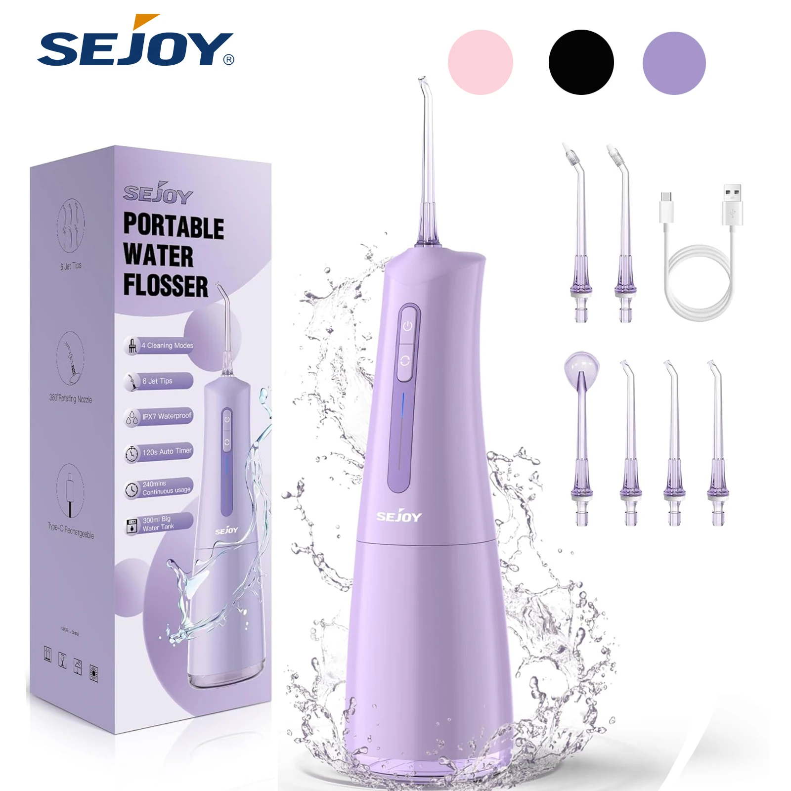 Water Dental Flosser Professional Irrigator for Dental with 8 Tips 4 Modes 310mL Large Capacity Portable Cordless Water Pick